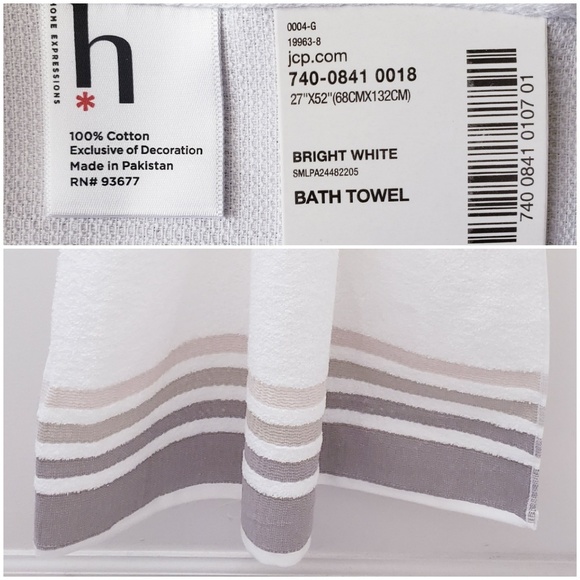 #0972-A ●New! Beige & White Hang'N'Snap Bath Towel 27x52 *Select snap - Picture 6 of 12